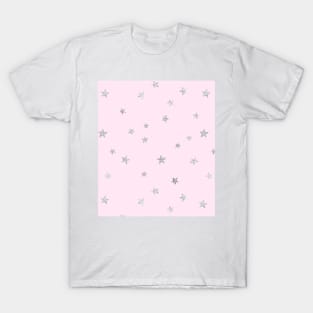 Pretty Y2K Glitter Stars Design in Baby Pink T-Shirt